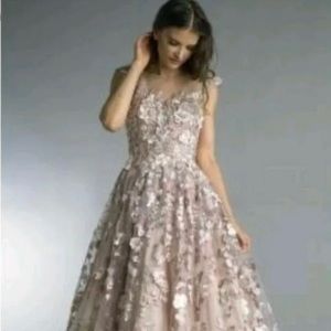 Basix Black Label Cap Sleeve Applique Ball Gown